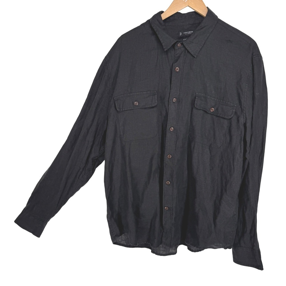 Lucky Brand Mens Linen Long Sleeve Classic Fit Button Down Shirt XL Pockets